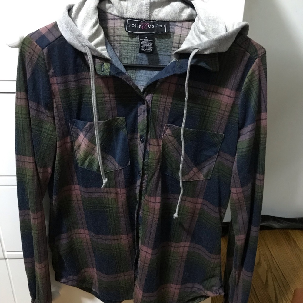 Plaid long sleeve w/ hood